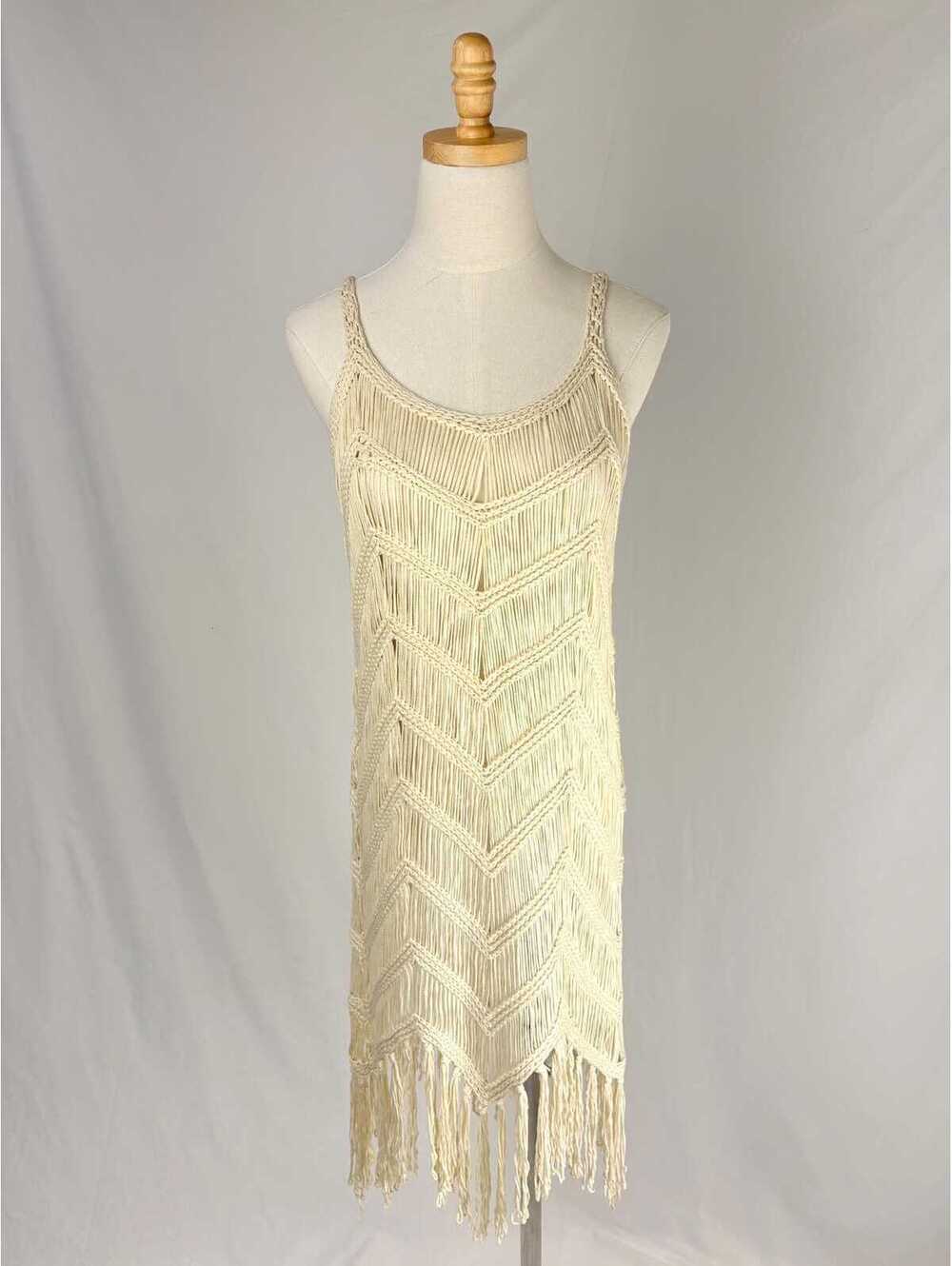 Vintage y2k Italian Open Knit Fringe Summer Swim Cover-up Dress